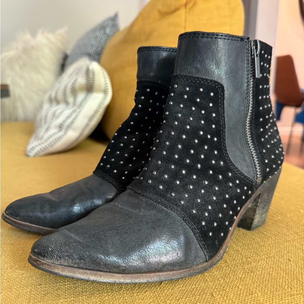 Lucky Brand Black and Silver Studded Ankle Boots